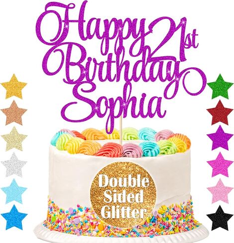 EDSG Happy Birthday Cake Topper Personalized Cake Topper Dritary مع أي عصر واسم 11 ألوانًا من الوجهين على الوجهين ، هدايا الكعكة ذات الوجهين في المرتبة الثالثة عشرة الثامن عشر من القرن الثامن عشر الثلاثين في الـ 30th (الذهب) (الذهب) in Kuwait