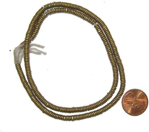 Kenya Brass Heishi Beads - Full Strand of 3mm African Metal Disk Spacers - The Bead Chest in Kuwait