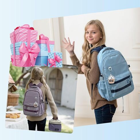 Geerlaqaly backpack set, casual backpack with lunch box and coin purse, unisex, 15.6-inch laptop, large capacity backpack, lightweight, anti-theft and waterproof, suitable for daily travel,black in Kuwait