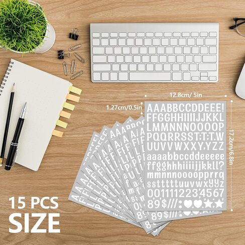 WD&CD 15 Sheet Letter Stickers- 0.5 Inch Self Adhesive Vinyl Letter Number Symbol Stickers for Mailbox Suitcase Guitar Water Bottle Laptop Guitar Phone Case Scrapbooking, Artistic Letters Black in Kuwait