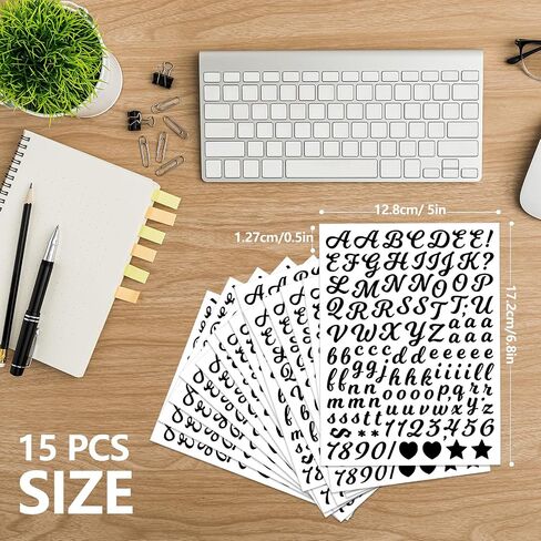 WD&CD 15 Sheet Letter Stickers- 0.5 Inch Self Adhesive Vinyl Letter Number Symbol Stickers for Mailbox Suitcase Guitar Water Bottle Laptop Guitar Phone Case Scrapbooking, Artistic Letters Black in Kuwait