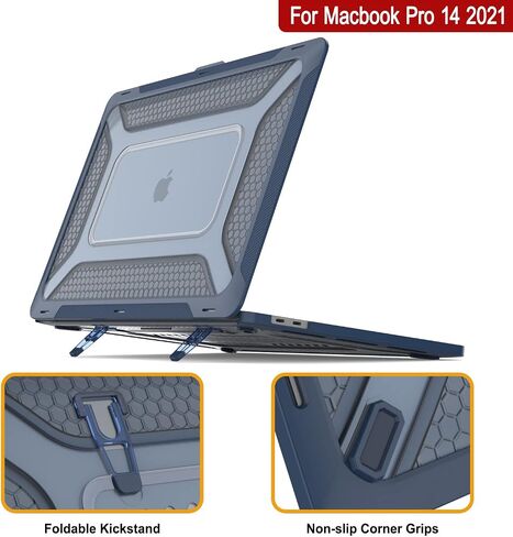 Punkcase for MacBook Pro 14 Case Hard Shell Cover | Clear Military Heavy Duty Rugged Sleeve with Kickstand | Ultimate Protection for MacBook Pro 14 Model A2442 (2021 Release) [Dark Blue] in Saudi Arabia