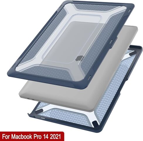 Punkcase for MacBook Pro 14 Case Hard Shell Cover | Clear Military Heavy Duty Rugged Sleeve with Kickstand | Ultimate Protection for MacBook Pro 14 Model A2442 (2021 Release) [Dark Blue] in Saudi Arabia