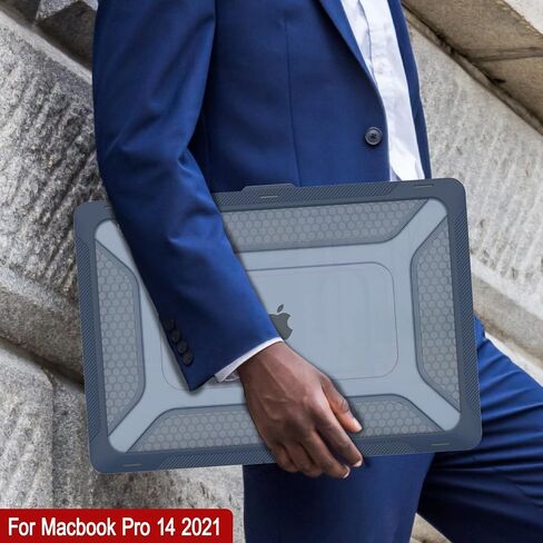 Punkcase for MacBook Pro 14 Case Hard Shell Cover | Clear Military Heavy Duty Rugged Sleeve with Kickstand | Ultimate Protection for MacBook Pro 14 Model A2442 (2021 Release) [Dark Blue] in Saudi Arabia