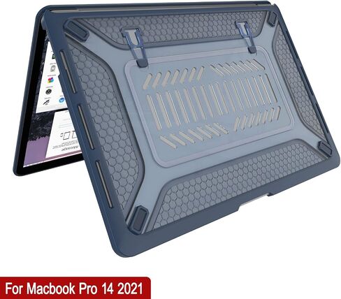 Punkcase for MacBook Pro 14 Case Hard Shell Cover | Clear Military Heavy Duty Rugged Sleeve with Kickstand | Ultimate Protection for MacBook Pro 14 Model A2442 (2021 Release) [Dark Blue] in Saudi Arabia