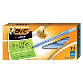 BIC® Round Stic® Xtra Life Ball Point Pen; Blue; 12 Pack