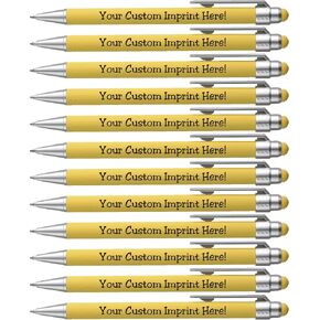 ExpressDesigns™ - Pastel Personalized Pens with Stylus - Soft Touch Design - Custom Printed Name Pens with Black Ink - Imprinted with Logo or Message - 12/set (Pastel Blue)