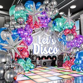 ALL-IN-1 Disco Balloon Arch Kit with BONUS Disco Balls & Starbursts for Disco Party Decorations - Metallic Balloon Arch Kit for 90s Theme Party Decoration, Prom Decoration, Karaoke Party Decorations