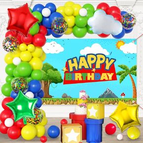 Red Blue Green Yellow Balloon Arch Kit,Birthday Decorations for Girl Boys,Party Decor Supplies Girls Including Happy Birthday Backdrop,Foil Balloons