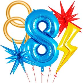 Cartoon Hedgehog Birthday Decorations, 5th Birthday Decorations for Boys, Red Blue Yellow Number Balloons with Boom Star and Lightning (Blue 5)