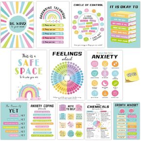 Fuwane 12Pcs Mental Health Posters, 10"X14" Therapy Office Decor, Counseling Offices Must Haves School Classroom Office Wall Art Decor Mental Health Awareness Posters Inspirational Positive Poster
