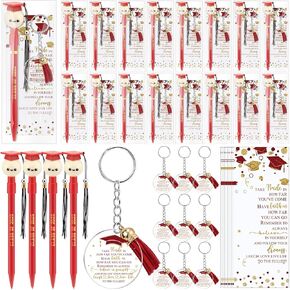 30 Sets Graduation Gift Bulk Class of 2025 Gifts Graduation Smile Pens with Tassel Blessing Keychains Positive Bookmarks Party Favors for Teacher Students School Supplies(Blue)