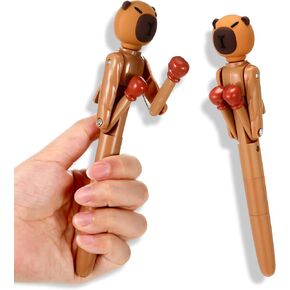 2 Pcs Boxing Pen Capybara Fidget Ballpoint Pen Decompression with Punching Arm and Adorable Button Sound Cute Funny Novelty Pen Capybara Gifts Brown-1. 0mm Smooth Writing