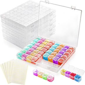 Tosnail 6-Pack 56 Grids Bead Storage Organizer Box with Label Stickers, Plastic Storage Containers for Diamond Paint Art, Nail Rhinestones, Jewelry Making Beads