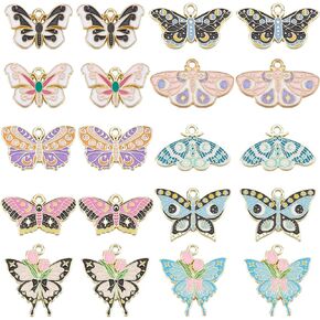SUNNYCLUE 1 Box 20Pcs 10 Styles Enamel Butterfly Charms Gold Moth Charms Alloy Metal Colorful Flying Animal Insect Charm for Jewelry Making Charms Supplies DIY Crafting Necklace Bracelet Earring Adult