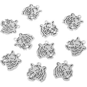 Honbay 10PCS Antique Silver Double Sided Tiger Head Charms Pendant - 27x24mm