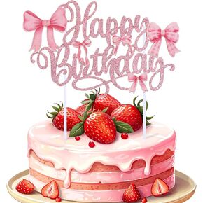 Bow Cake Toppers, Pink Bow Birthday Decorations Bowknot Cake Topper For Girls Women Princess Birthday Party Supplies