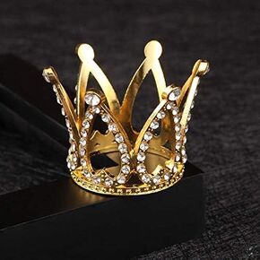 Gold Mini Crown Cake Topper Prince Princess Small Tiara Cupcake Toppers Baby Tiny Miniature Crowns Little Rhinestone Golden Newborn Crown For Crafts Photo Prop Decorations