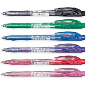 STABILO liner - Retractable Ballpoint Pen - Fine - Pack of 6 (Multicolor)