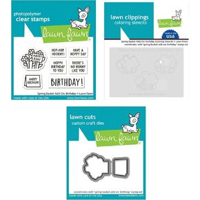 Lawn Fawn Spring Basket Birthday 2"x3" Add-on Stamps, Dies, Coloring Stencil, Bundle of 3 Items