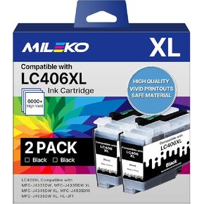 LC406 Ink Cartridges for Brother Printer Black Compatible for Brother LC406XL LC 406 XL 406 XL High Yield Ink Cartridges for Brother MFC-J4535DW MFC-J4335DW MFC-J5855DW MFC-J6555DW MFC-J6955DW, 2 Pack