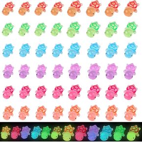 48pcs Glow in The Dark Turtle, Tiny Resin Turtle Cute Miniature Figurines Luminous Sea for Ocean Animal Party Garden Micro Landscape Birthday Party Decorations(6 Colors)