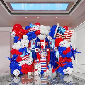 Patriotic Red White and Blue Balloon Garland Kit 119 pcs with Star print Patriotic Flag mylar Balloons for 4th of july independent Day Veterans Day Memorial day Labor day decorations