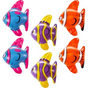 Outus 6 Pcs Inflatable Mini Fish Balloons - 7 Inch x 2.6 Inch Small Fish Birthday Ornaments for Pool, Sea, Ocean Animal Theme Party Decor, Blue, Purple, Orange