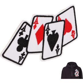 20PCS Embroidered Iron On Patches, Poker 4 Aces Applique Patch Sewing Repair Patches Playing Card Embroidered Applique DIY T Shirt Sticker for Jackets, Clothes, Hats, Backbags, Jean,11.5cm