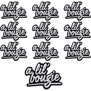 10Pcs A Lil' Bougie Iron On Patches for Women Funny Embroidered Letters Patches Black and White Letters Iron On Patch Humor Patch for Clothes for Jeans Jackets Bags Hats Clothes DIY Accessory