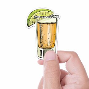 Lime & Tequila Sticker - Tequila Shot Glass Drinking Sticker, Happy Hour Alcohol Decal for Flask, Cute Salt Rim Sticker Gift for Drinkers
