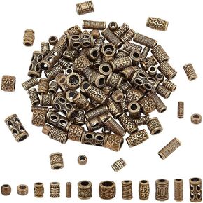 PH PandaHall 120pcs Large Hole Tibetan Tube Beads, 12 Styles Antique Bronze Spacers Beads Alloy Tube European Beads Jewelry Loose Beads for Bracelet Necklace Earring Jewelry Making Supplies