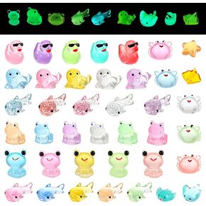 65 Pcs Mini Resin Animals, Luminous Tiny Turtles Sea Animal Figurines, Glow in The Dark Resin Animals for DIY Fish Tank Potted Landscape Aquarium Miniatures Figurine to Hide Garden Dollhouse Decor