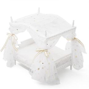Odoria Dollhouse Princess Bed Miniature: 1/12 Scale Queen Bed Pink Fluffy for 6 inch Dolls Bedroom - Mini Bedding Furniture with Luxury Canopy