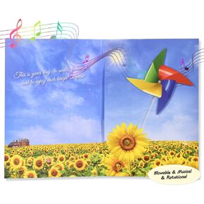 Musical Birthday Card, Blowable Sunflower Rotatable Pinwheel Happy Birthday Cards with Music and Cheers Sound, Funny Greeting Cards Birthday Gifts for Kids, Women, Daughter, Mom, Grandma,