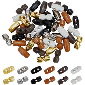 FINGERINSPIRE 48 Pcs 1 Hole & 2 Hole Mini Alloy Toggle Buttons 10x5mm Colorful Tiny Sewing Horn Toggle Button 6 Color Micro Olive Shape Sewing Button Small Bowling Sewing Buttons for DIY Sewing Craft