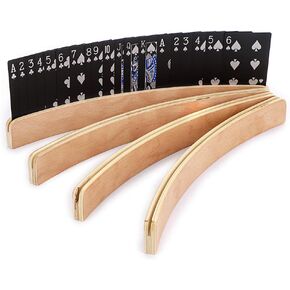 OwnMy Set of 4 Wooden Card Holders for Playing Cards, 13" Curved Wood Card Organizer Cardholder Card Game Accessories, Playing Cards Holder Card Games for Adults, Small Hands, Seniors