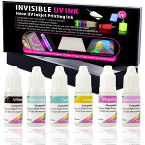 Blacklight Invisible UV Ink 6 Colors Set for Inkjet Printers, 10 ml/Color Invisible uv Printer Ink