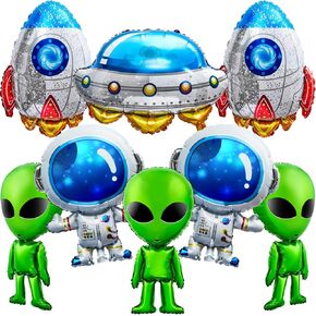 Jenaai 8 Pieces Alien Balloons Outer Space Alien Party Decorations Astronaut Rocket Ufo Foil Balloons for Space Theme Halloween, Christmas, Birthday Party Photo Props Supplies