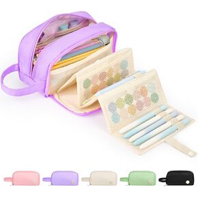 Sooez Pencil Case, Large Pencil Pouch Pencil Bag with Pull-Out Organizer for Quick Access, Cute Pencil Case with Sturdy Zipper, Aesthetic School Supplies for Girls Boy Women, Beige