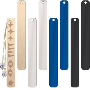 Framendino, 8 Pack Stainless Steel Rectangle Bookmark Blank with Hole for Laser 4 Colors