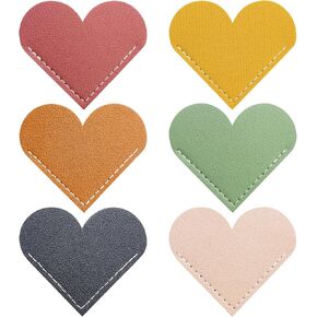 6 Pcs Heart-Shaped Leather Bookmarks - Handmade Cute Corner Page Clips for Book Lovers, Teachers & Students - Valentine’s Day Gifts, Reading Accessories for School, Office, Home (6 Colors)
