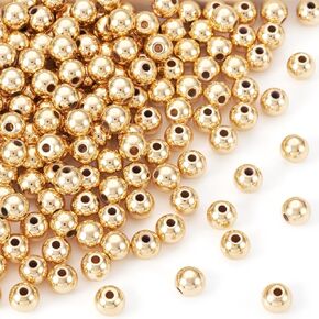 600 Pcs 3mm 14K Gold Spacer Beads 3 mm Round Gold Beads Smooth Metal Brass Ball Beads Mini Round Jewelry Beads for Friendship Bracelet Layered Necklace Jewelry Making