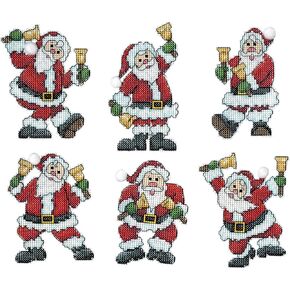Design Works Crafts Santa with Bells, 14 Ornament Set of 6 Counted Cross Stitch Kit, Mixed