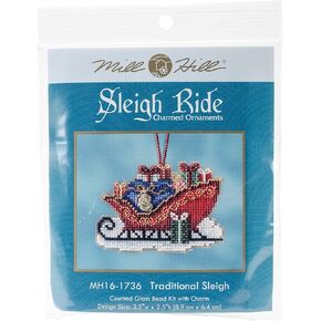 Traditional Sleigh Beaded Cross Stitch Kit Mill Hill Charmed Ornaments 2017 Sleigh Ride MH161736