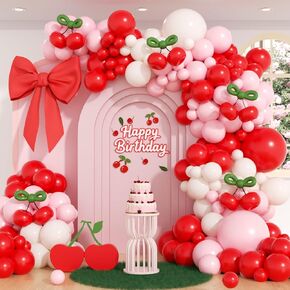136pcs Pink and Red Balloon Arch Kit with Red Light Pink Sand White Green Long Balloons for Baby Shower Birthday Party Decorations