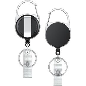 Uniclife 2 Pack Retractable Keychain, Retractable Badge Reel, Heavy Duty Badge Holder Clip for Keys and ID Card, Black Key Chain Extender with Carabiner Belt Clip and Key Ring