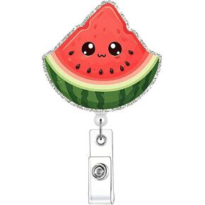 Cute Watermelon Retractable Badge Holders with Alligator Clip 360° Swivel Buckle Hanging Key Chain Summer Picnic Melon Slice Doctor Volunteer Student Gift
