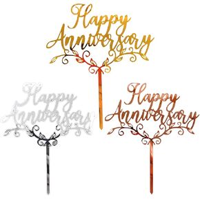 Happy Anniversary Cake Topper Set of 3, Acrylic Happy Anniversary Cake Toppers for Anniversary Party, Wedding Decor