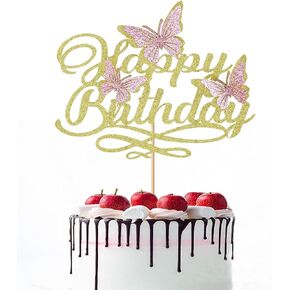 3D Butterfly Happy Birthday Cake Topper，Glitter Butterfly Birthday Cake Decorations，Baby Shower/Boys Girls Women's Birthday Party Supplies (Purple Silver)